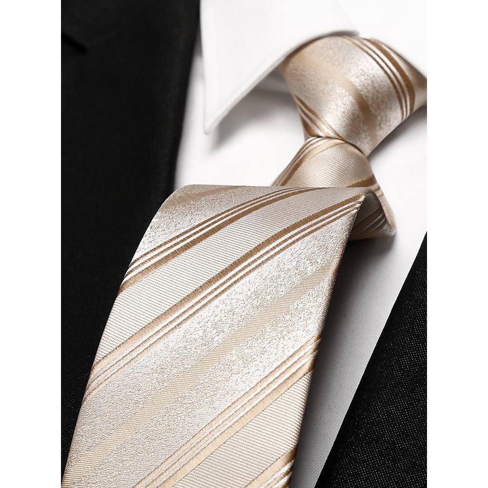 男士斜纹领带棕色手打英伦正装职业商务结婚新郎香槟色1210z