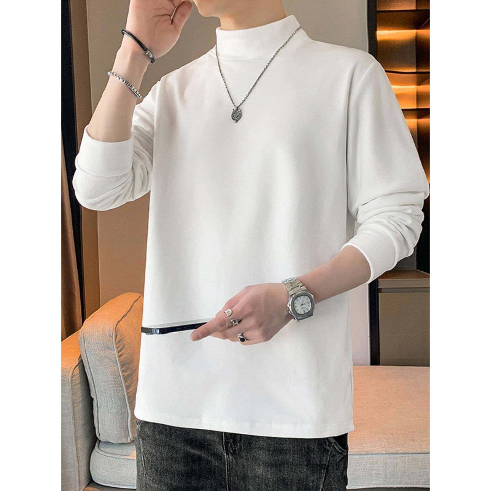 半高领长袖T恤男士秋冬季潮流纯色感双面保暖套头打底衫0120k,男装,T恤,淘宝优惠券,粉丝福利购,淘宝优惠卷