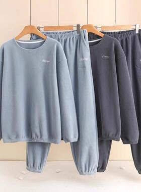 秋冬男士珊瑚绒睡衣加厚保暖家居服休闲圆领外穿套头12292e