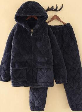 秋冬三层加厚夹棉睡衣男士2025新款珊瑚绒加绒保暖家居服天12292e