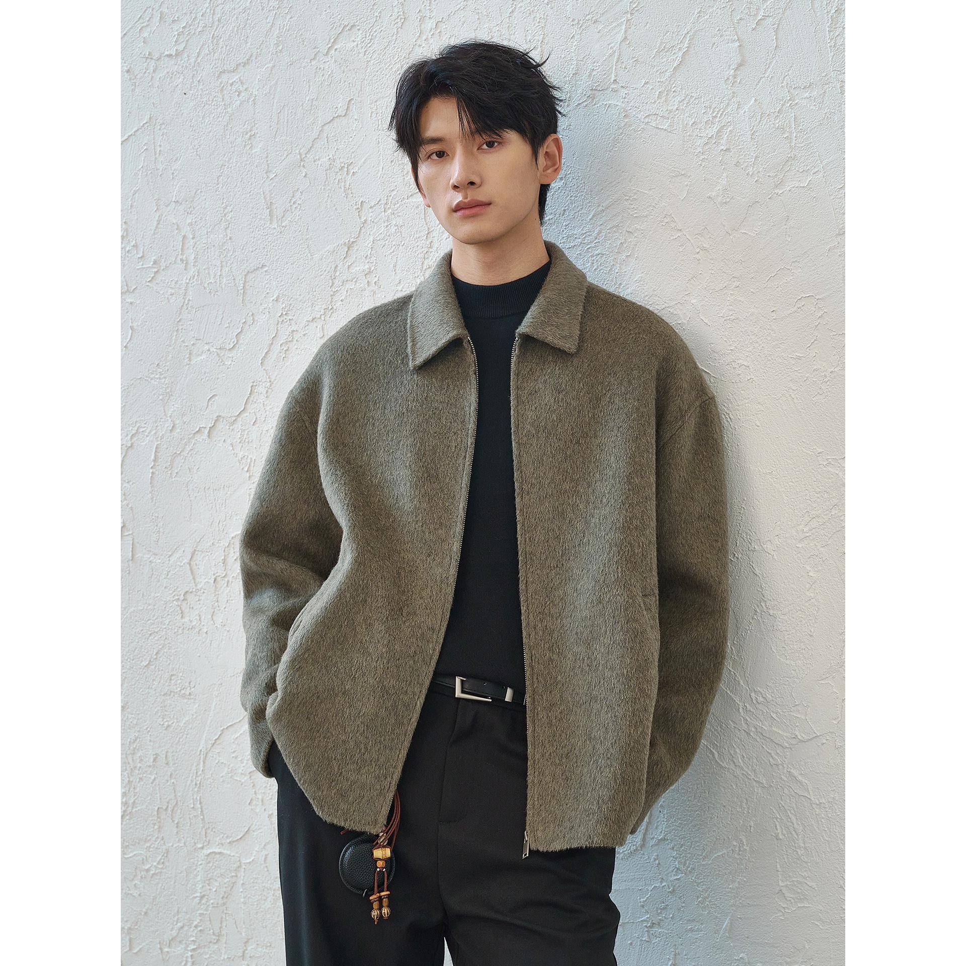 冬季双面呢子男士外套2025新款高端大衣短款翻领行政绒1121w