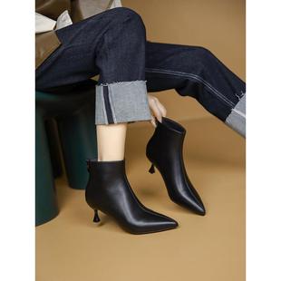 秋冬新款 1222z 黑色高跟短靴妇女与细高跟鞋