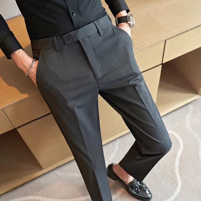 秋冬弹伸缩松紧腰西裤男士垂坠感九分裤商务休闲西装裤子1209z