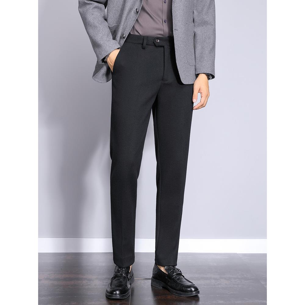 西裤男秋冬款加厚毛呢男士休闲长裤修身磨毛商务西装裤子男1119r