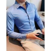 百搭长袖 秋款 纯色弹力无痕衬衣轻奢商务休0130r 男士 衬衫 韩版 修身