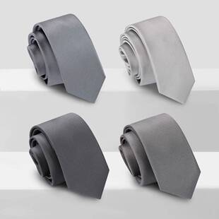 灰色领带男士韩版休闲窄拉炼炼式免打结银色时尚正装商务西0210w