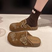 半拖女2026新款 春季 勃肯鞋 厚底一脚蹬刺绣潮流配裙子增高包0127z