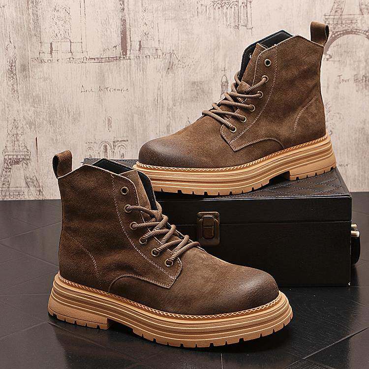 男鞋子秋冬马丁靴薄绒保暖短靴高帮潮男休闲鞋英伦风磨砂青1103r