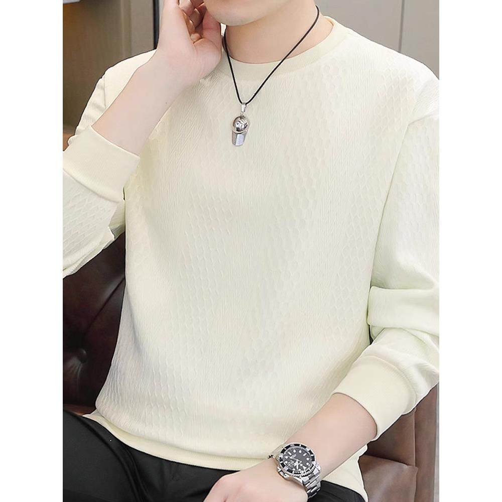 男士长袖t恤秋季套头圆领提花卫衣简约休闲纯色薄款打底衫0120k,男装,T恤,淘宝优惠券,粉丝福利购,淘宝优惠卷