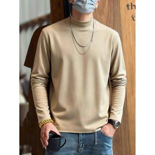 保暖纯色内衣双面绒长袖 男t秋冬半高领冬季 t恤上1221r 打底衫 男士