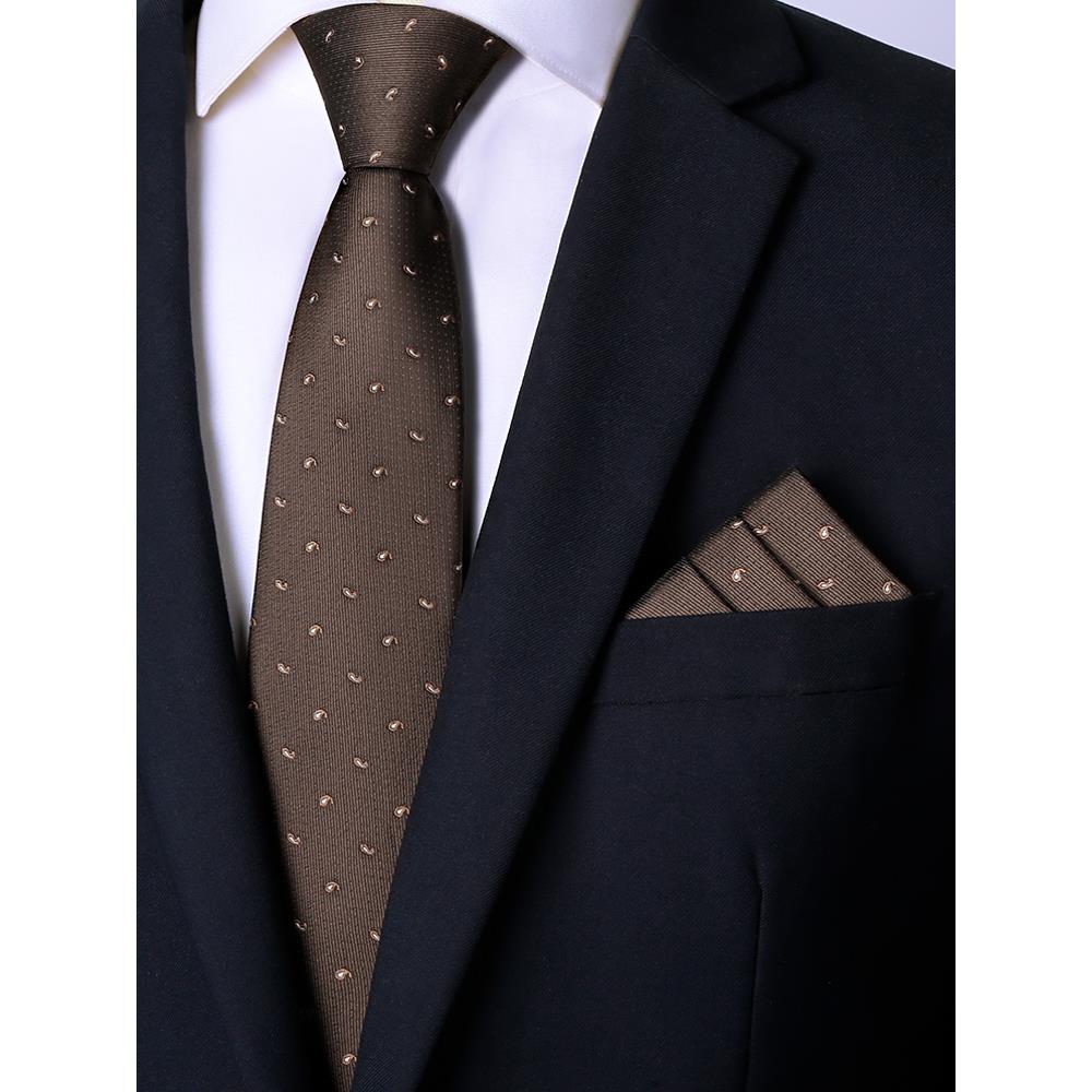 领带男士高端无领带英式正装商务无领带时髦宽新郎覆古咖啡1202z