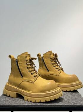 马丁靴男2025新款拉链高帮靴厚底增高大黄靴潮休闲百搭工装1103r