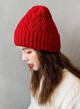 网红款花针织毛线帽子女秋冬季韩版潮日系可爱套头冷帽冬天0117k