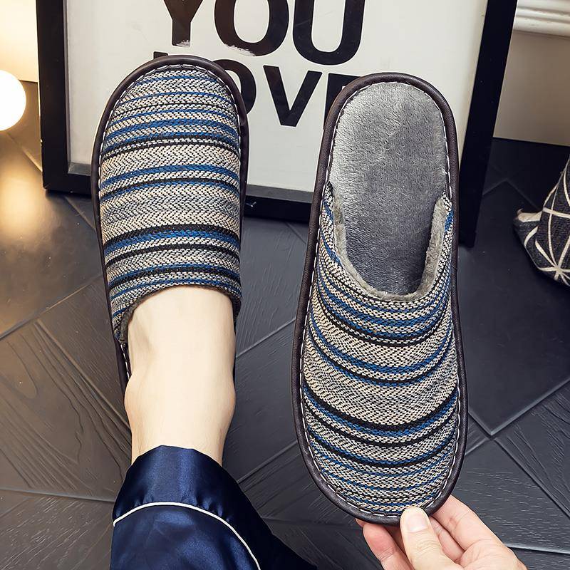 秋冬新款波西米亚居家布艺保暖棉拖鞋男室内地板软底防1004z