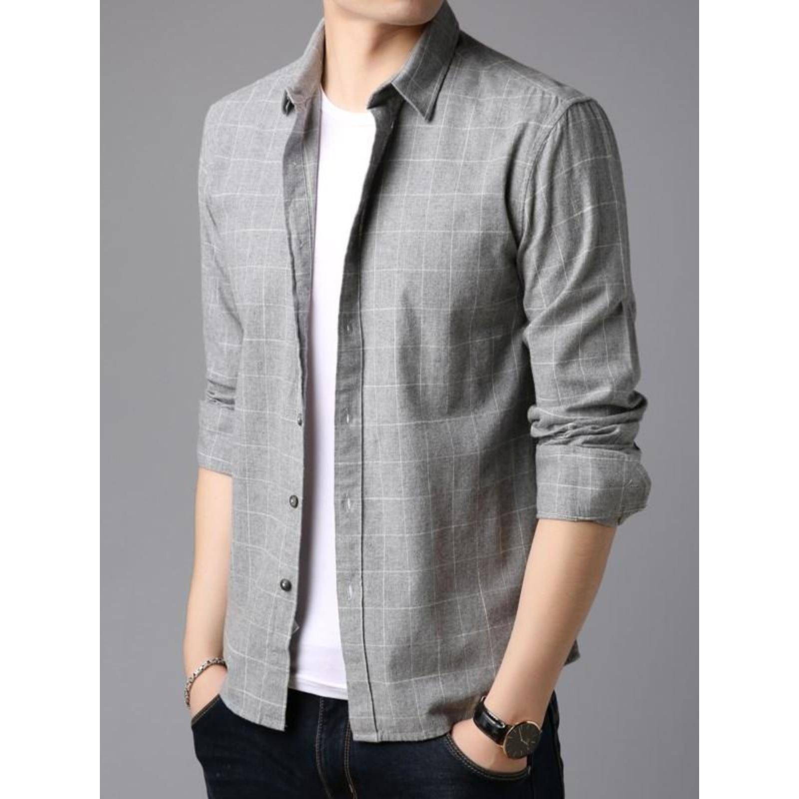 冬季加厚衬衫保暖男秋季2025新款格子长袖潮流衬衣上衣外套1117w