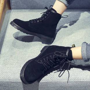 靴1226z 透气中帮工装 秋冬马丁靴男黑色高帮鞋 潮流英伦风百搭韩版