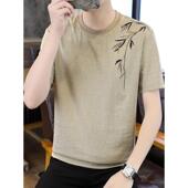 新款 男士 男0204w 麻休闲潮国风上衣打底衫 衣服2026春季 短袖 t恤半袖