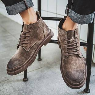 秋冬马丁靴男英伦风休闲高筒鞋 靴1226z 透气潮流短靴中筒覆古工装