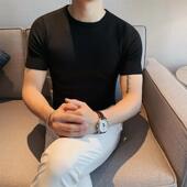 打底衫 短袖 针0207r 潮流修身 净版 毛衣男纯色圆领内搭半袖 T恤春秋季