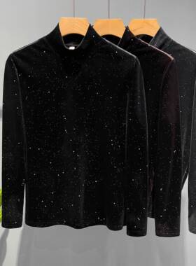 满天星金丝绒长袖季简约休闲内搭衣修身气质半高领内搭潮0317k