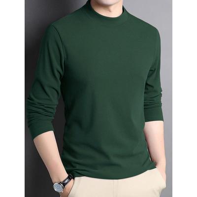 墨绿色双面打底衫男士秋冬新款加绒保暖长袖T恤圆领修身上衣1221r