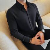 衬衫 秋装 男士 轻奢商务通勤华夫格长袖 休闲透气百搭衬衣时尚 0130r