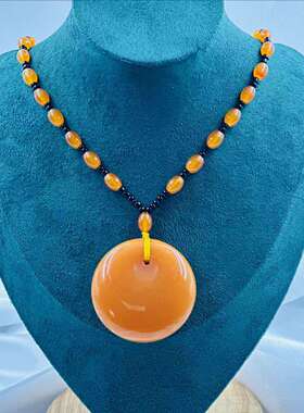 女小众设计不掉色仿蜜蜡福禄寿项链水滴民族风琥珀老蜡吊坠平安牌