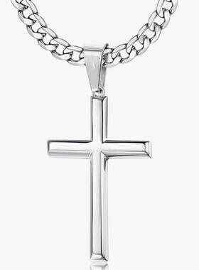 欧美外贸嘻哈不锈钢斜边十字架吊坠项链男士简约复古个性饰品女式