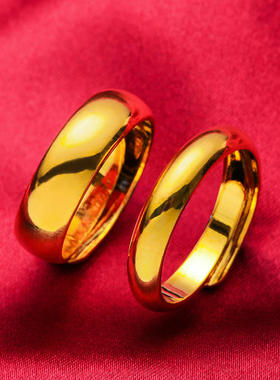 新款 厂家时尚斜纹光面情侣 越南沙金仿黄金镀24k金开口戒指