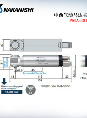 日本NAKANISHI中西气动马达主轴PMA-3013S PMR-3005K PMS-3020K