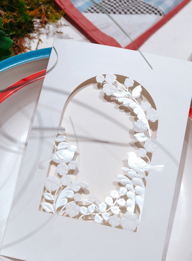 Paperwill原创时尚手写高级感ins风花窗鸟语浮雕礼品明信片贺卡