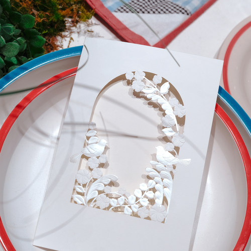 Paperwill原创时尚手写高级感ins风花窗鸟语浮雕礼品明信片贺卡