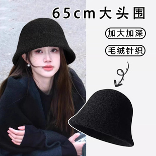 日系羊羔绒渔夫帽子女冬季高级感盆帽保暖护耳大头围显脸小水桶帽
