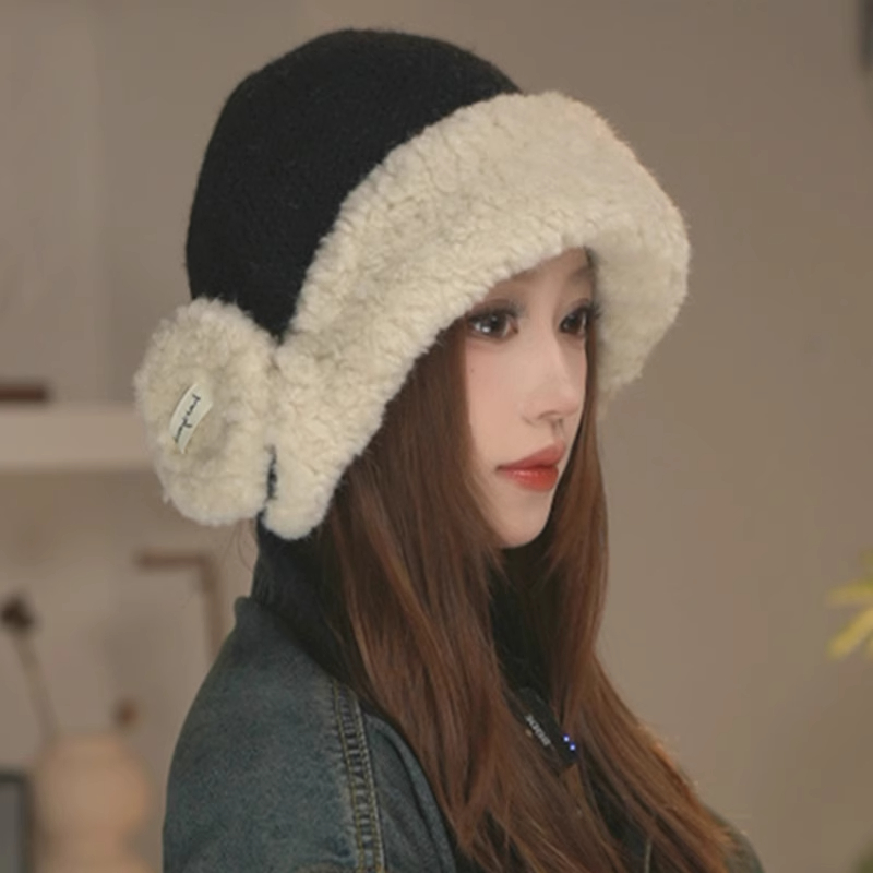 2025新款韩系绑带毛绒针织毛线帽