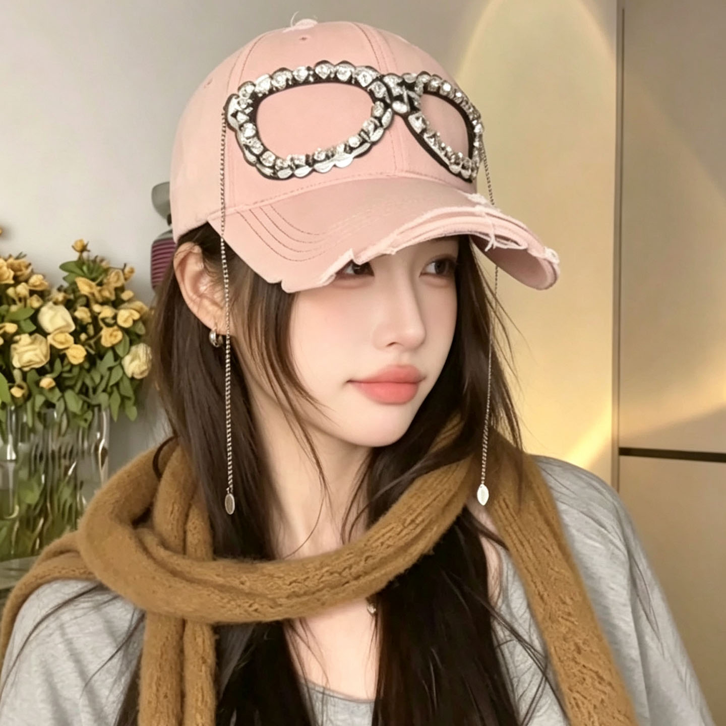 秋季辣妹风水钻眼镜鸭舌帽女款