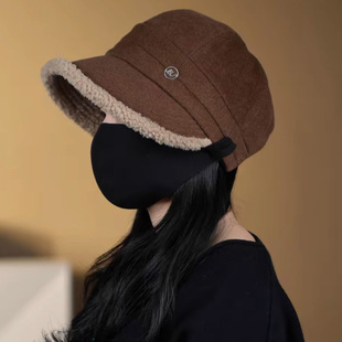 2026新款韩版加厚加绒渔夫帽子女秋冬季骑行保暖防寒显脸小鸭舌帽