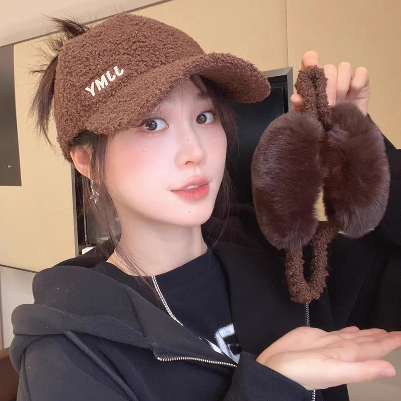 2025新款可扎马尾羊羔绒鸭舌帽女