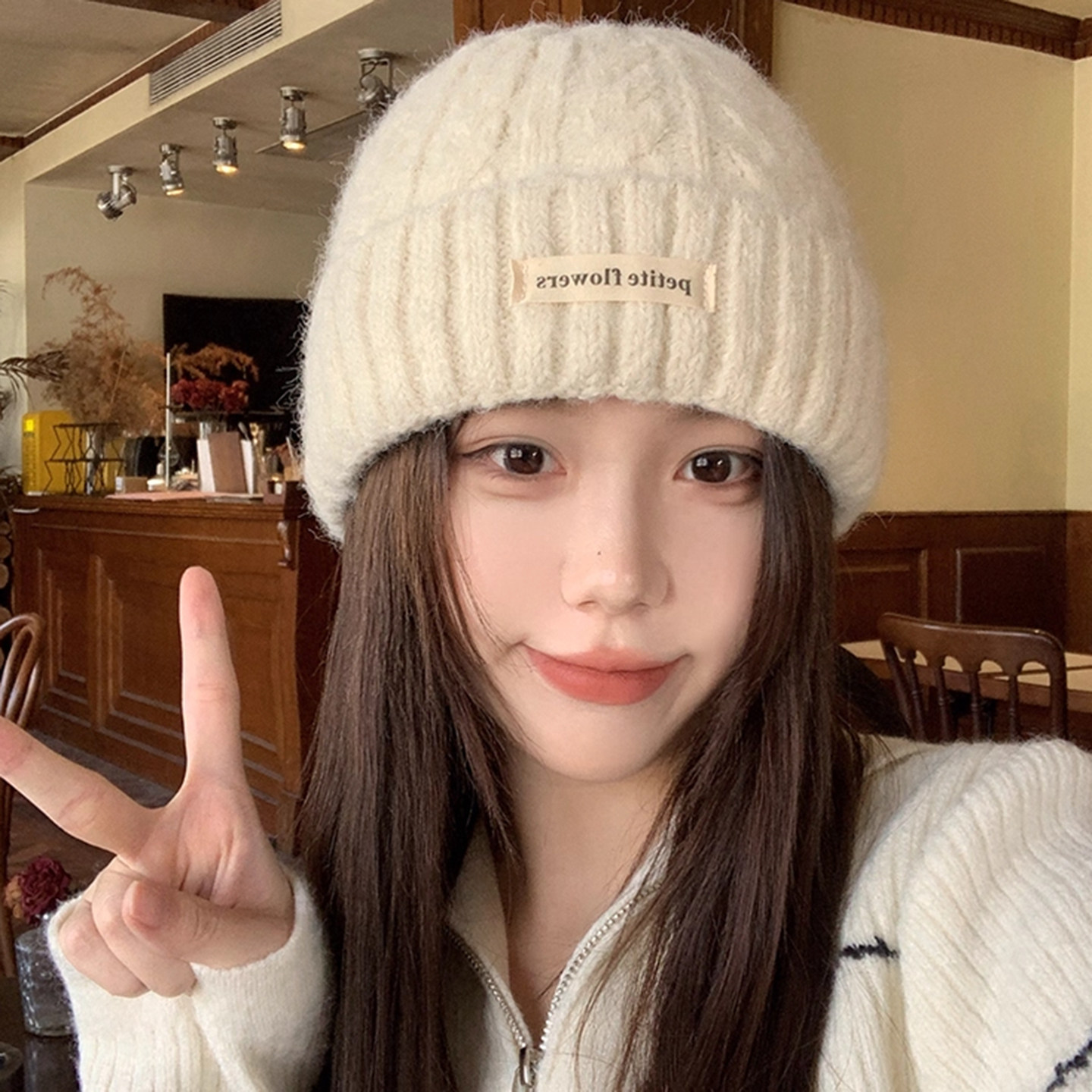 含羊毛白色针织帽子女2025新款秋冬韩系百搭保暖毛线帽显脸小冷帽