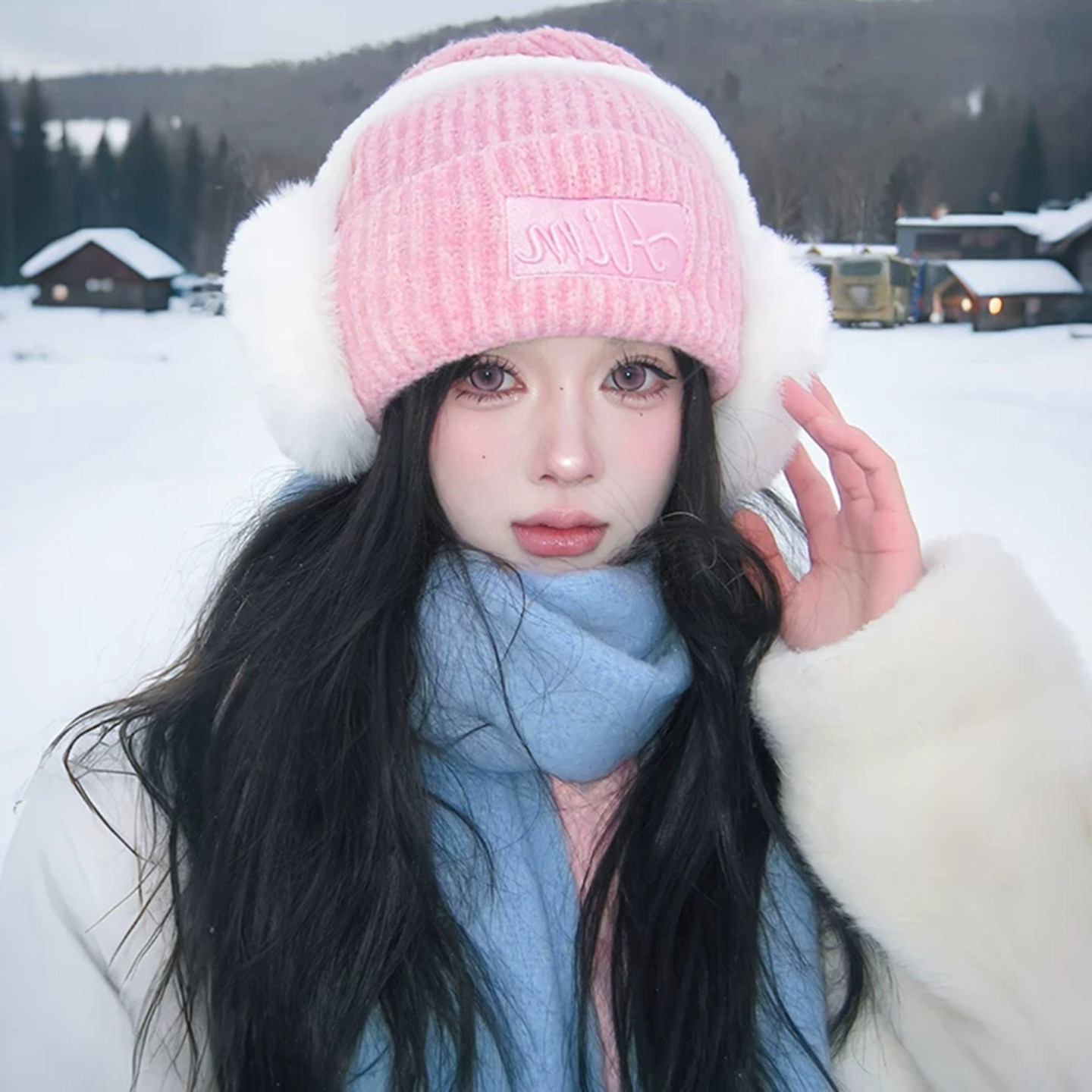 美式字母刺绣加厚保暖针织帽女