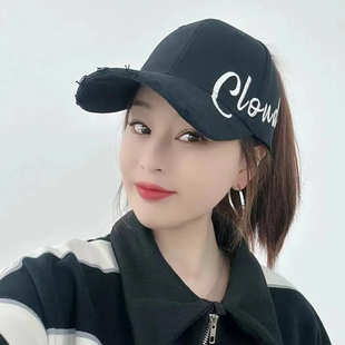 韩系棒球帽子女春秋空顶防晒遮阳帽百搭休闲显脸小可扎马尾鸭舌帽