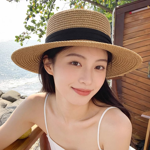 2026新款法式平顶遮阳防晒草帽女