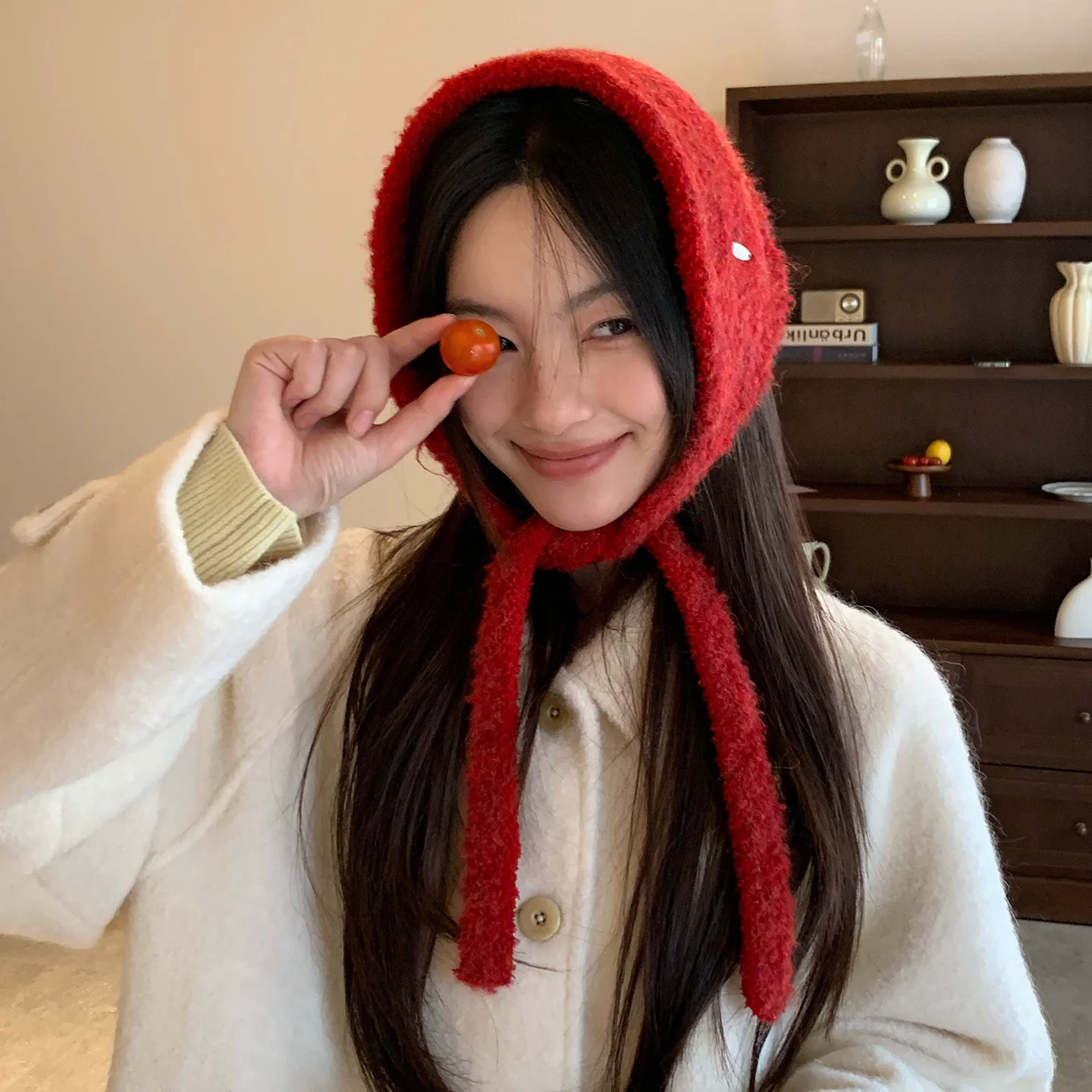 冬季韩版毛绒绑带护耳帽女士保暖