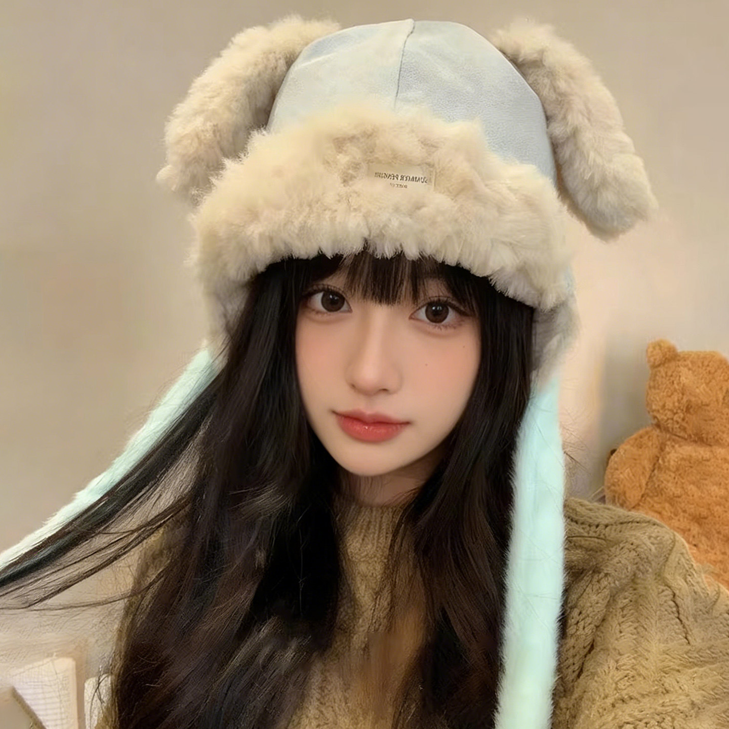 麂皮绒小狗耳朵保暖防寒雷锋帽子