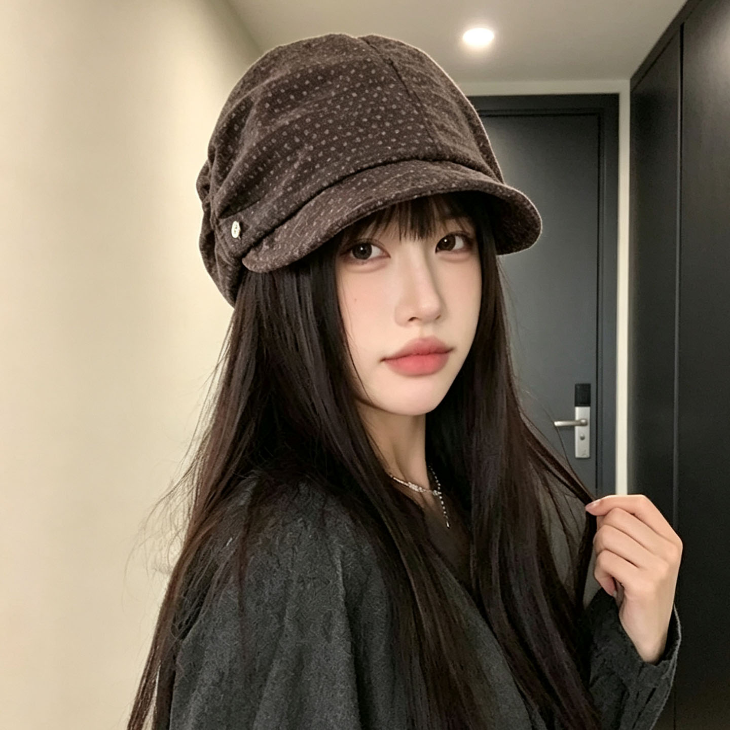 复古波点贝雷帽女款显脸小百搭