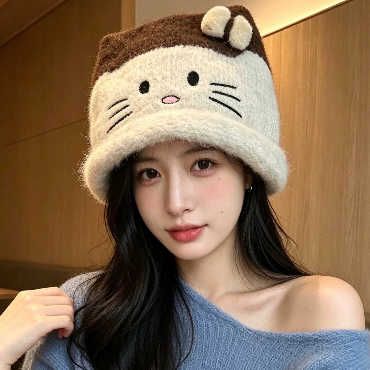 冬季保暖猫咪护耳针织帽显脸小