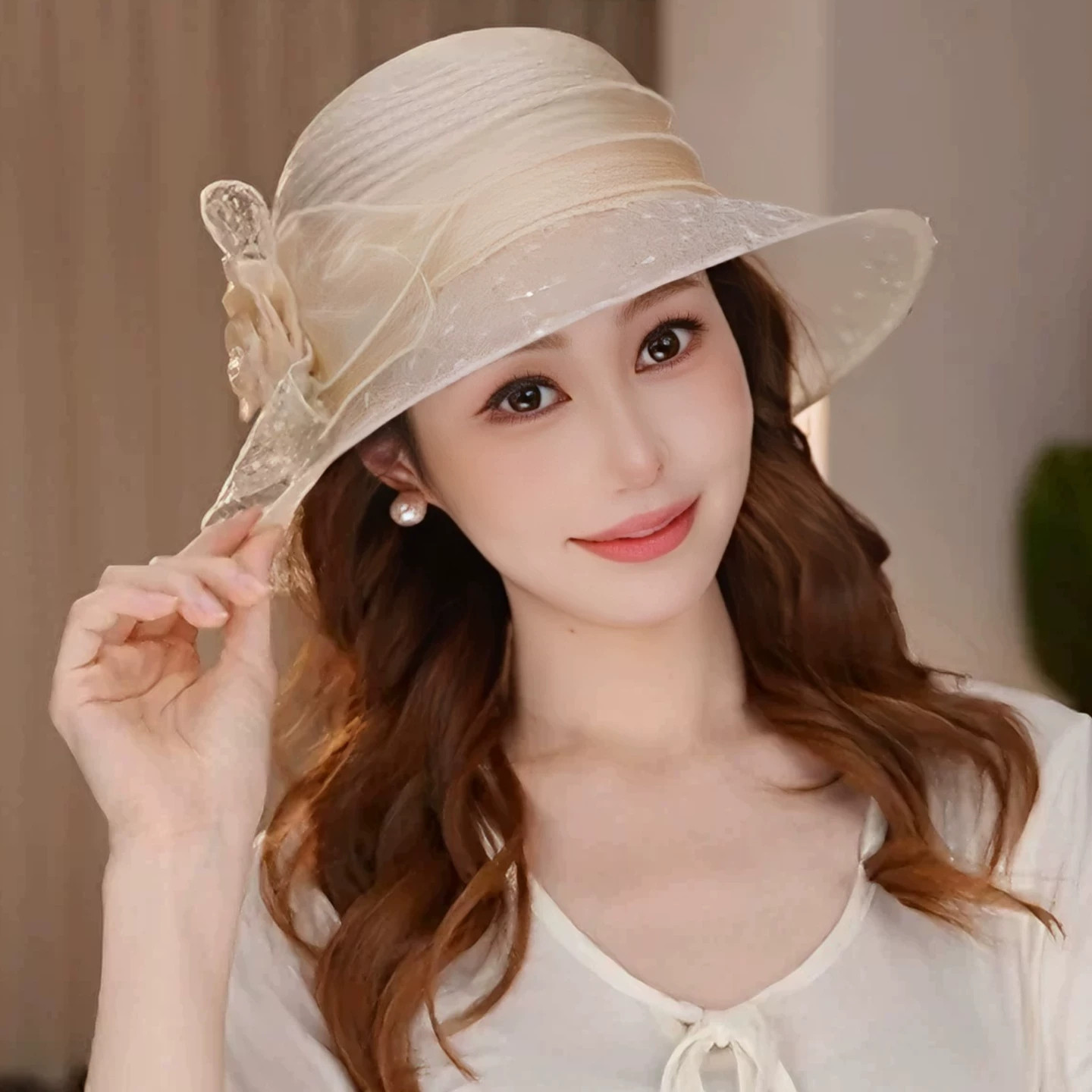 法式花朵渔夫帽女夏季防晒显脸小