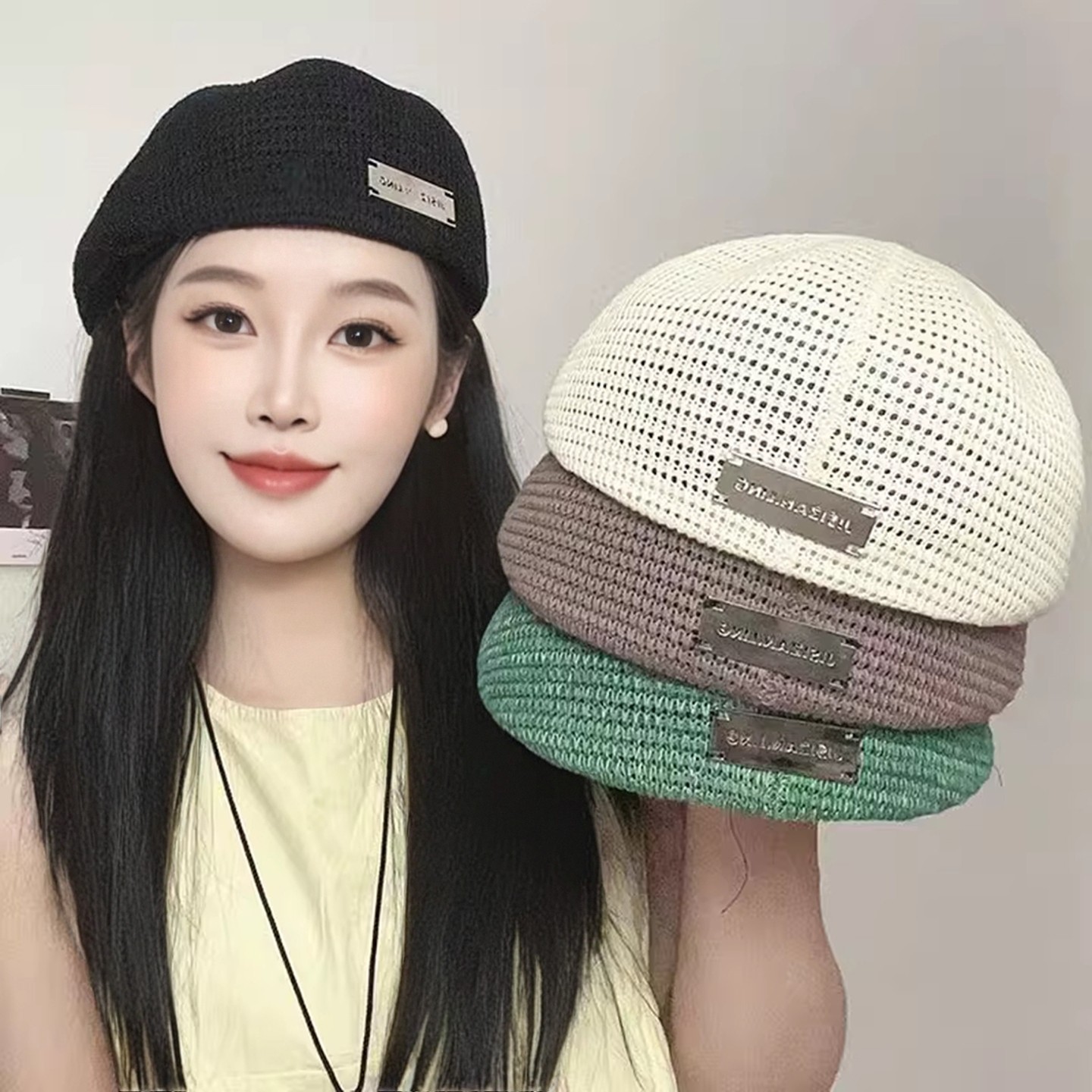 正反两戴针织贝雷帽子女