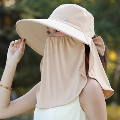 冰丝UPF50+大檐护颈防晒帽女夏