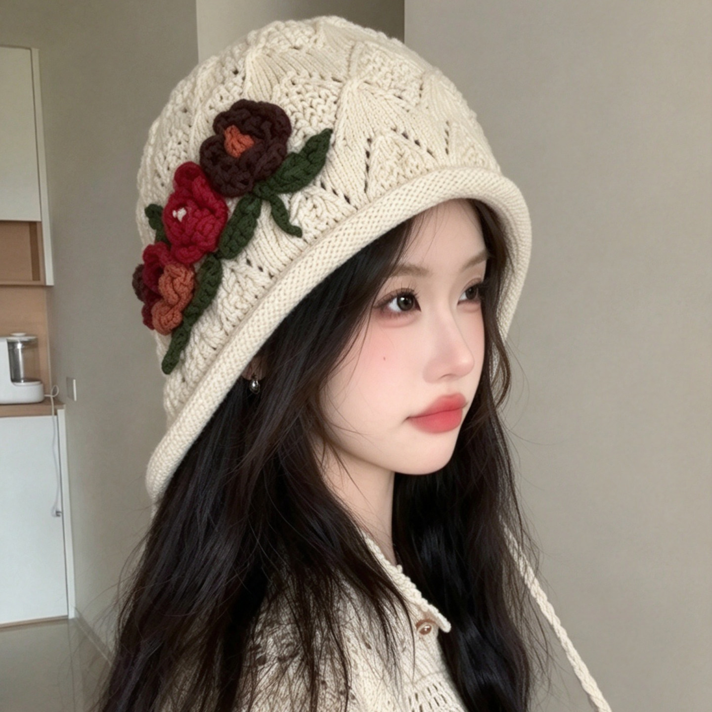 民族风复古花毛线帽女保暖护耳