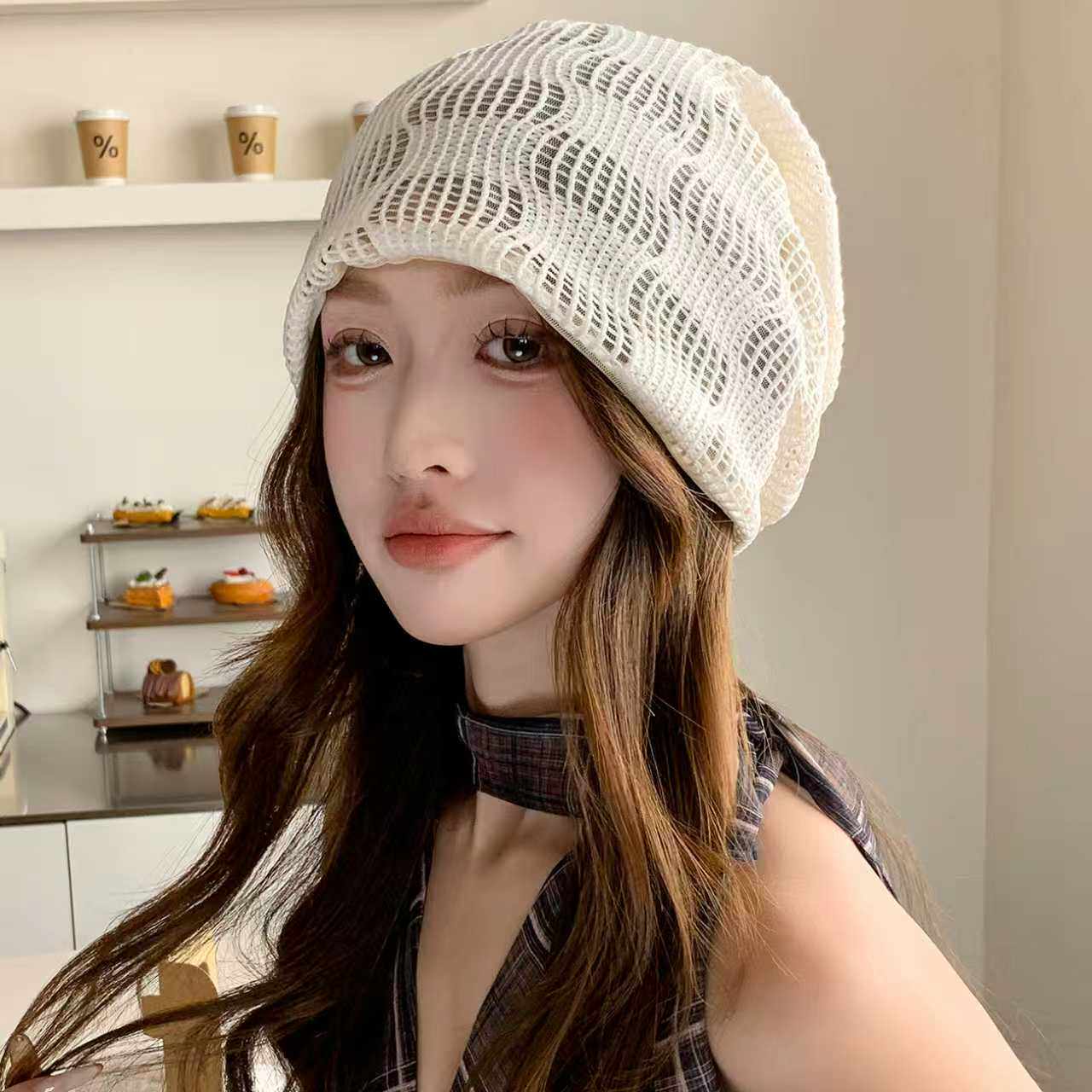 2026新款镂空手工钩针堆堆帽子女夏季薄款透气针织帽显脸小包头帽